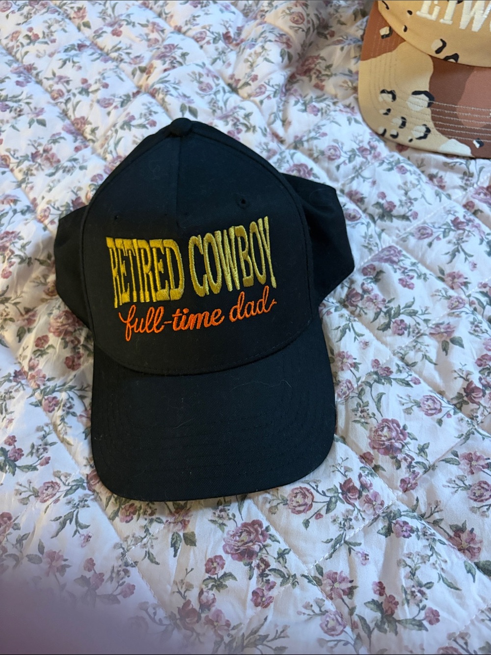 Retired Cowboy Full-Time Dad Embroidered Black Cap